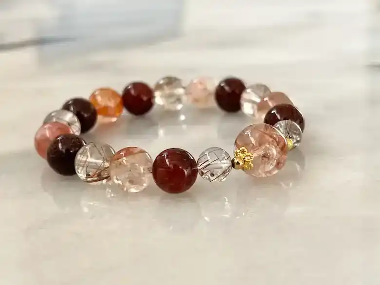 SEASONS：レッドルチルクォーツ・ピンクマニカラン水晶＊この生を情熱的に生きる！生命力活性ブレスレット